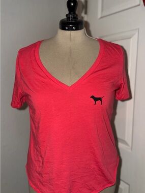 PINK Victoria's Secret Bright Pink V-Neck Tee